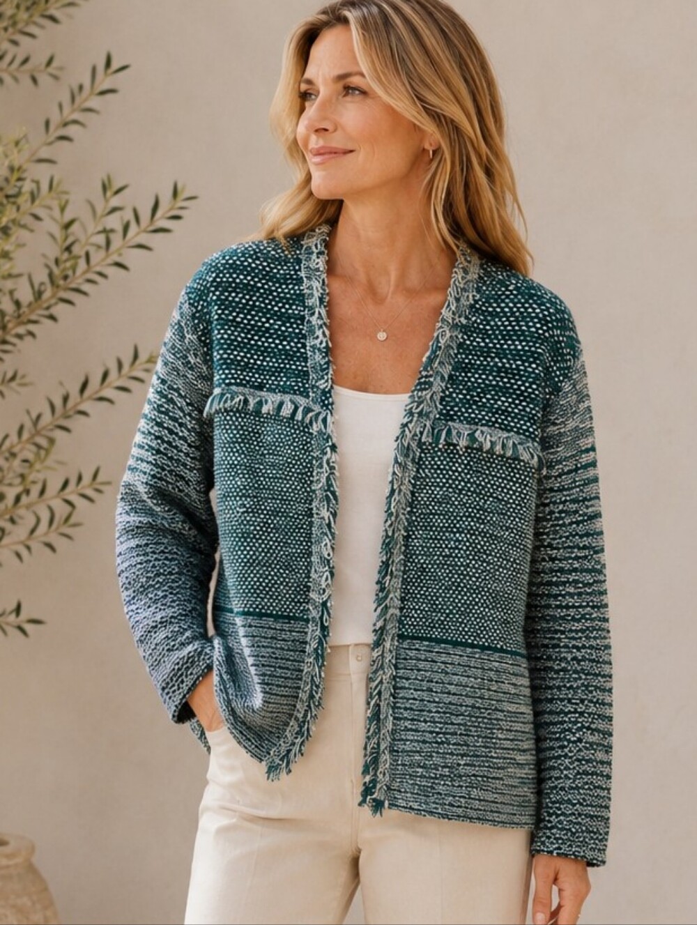 Chico's Teal Fringed Duster - Chico sz 3 Feminine Fun Boho